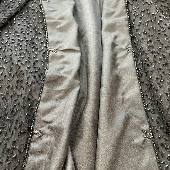 Vintage Black 100% Silk Beaded Collarless Long Sleeves Lined Jacket Size M/L - Picture 9 of 12
